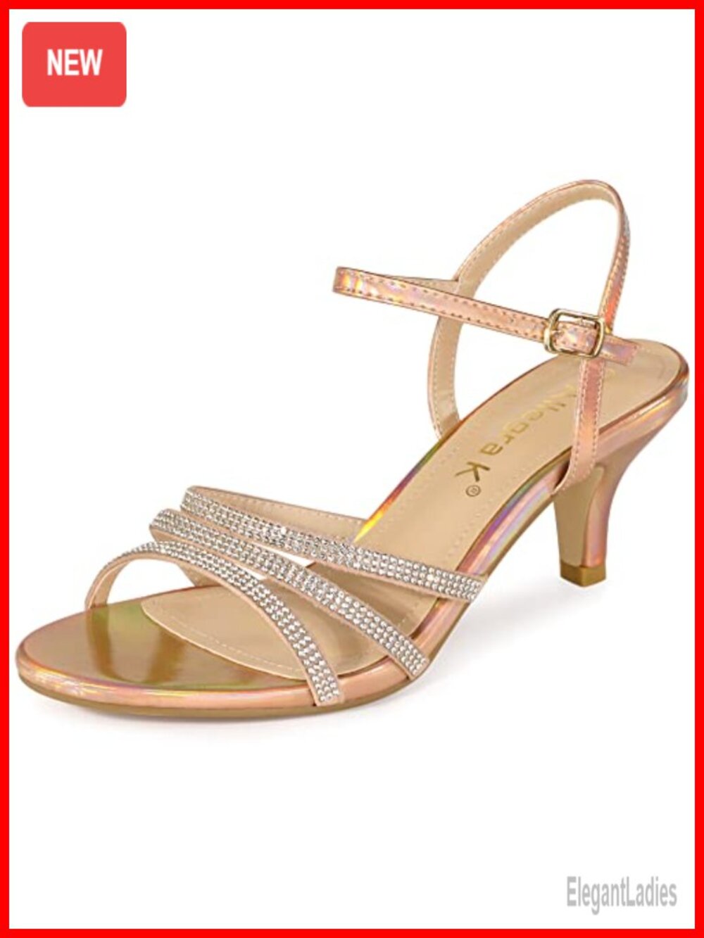 Kitten Heel Sandals Ankle Strap Rhinestone Open Toe Evening Party